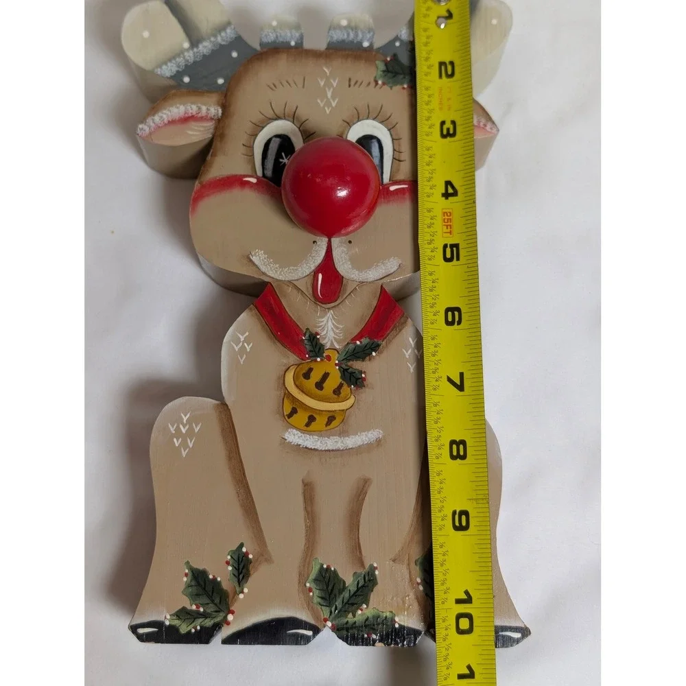 Vintage Hand Painted Wooden Reindeer Musical Figurine Whimsical Folk Art